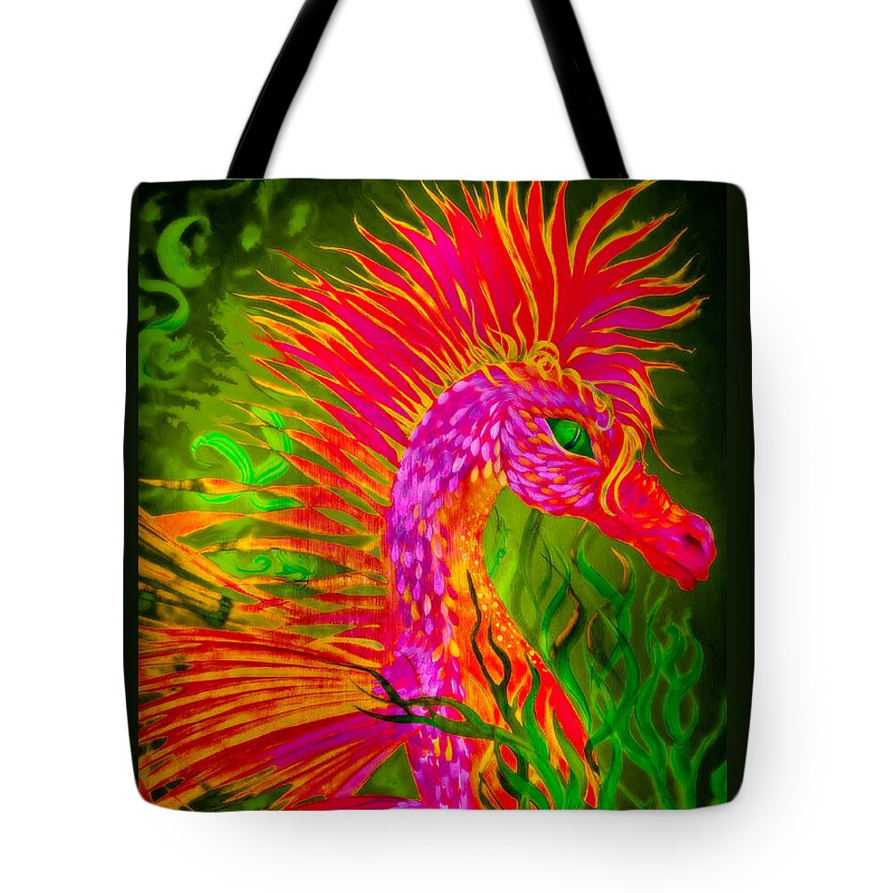 Seahorse Tote Bag featuring the painting Fiery Sea Horse by Adria Trail