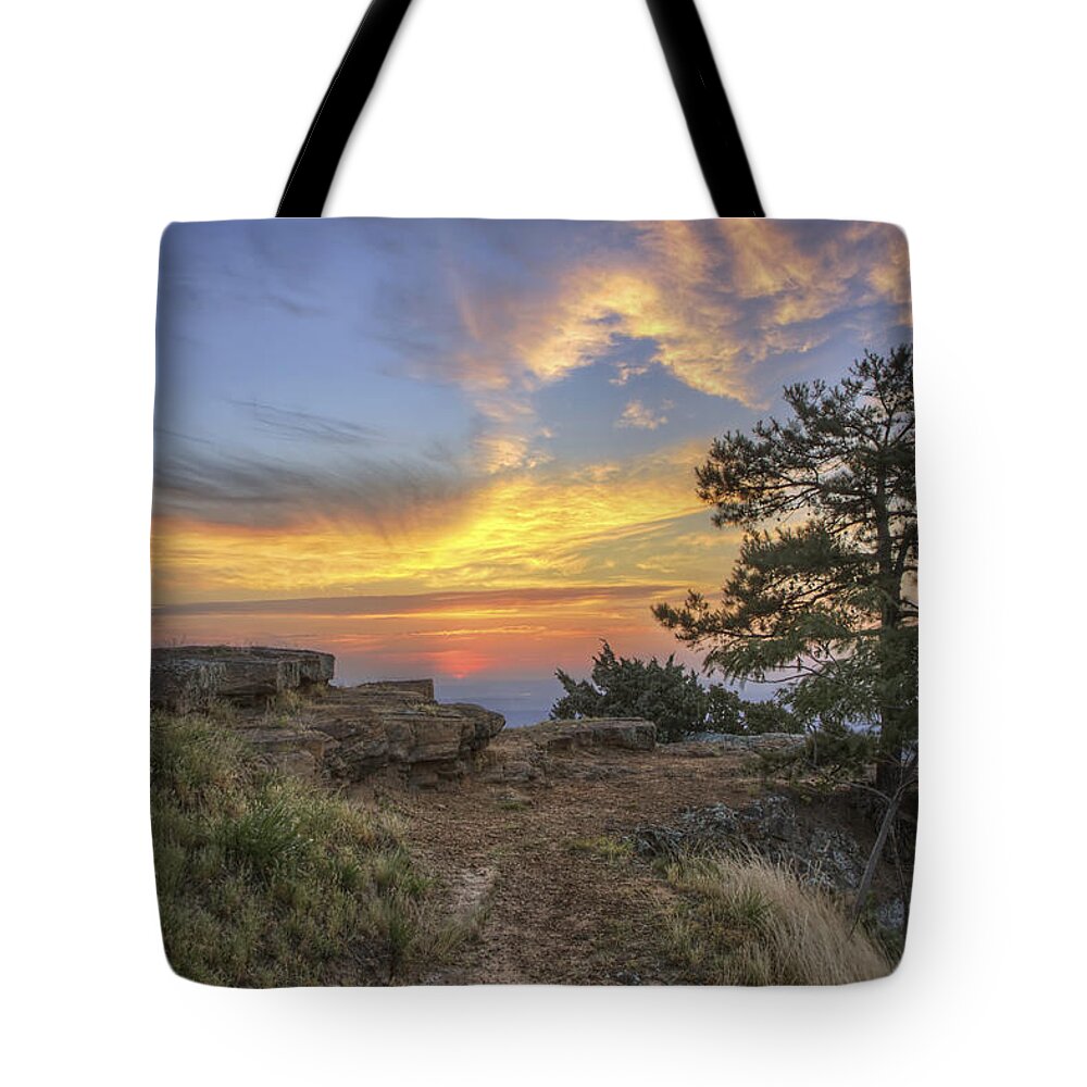 Mt. Nebo Tote Bag featuring the photograph Fiery Sunrise from Atop Mt. Nebo - Arkansas by Jason Politte