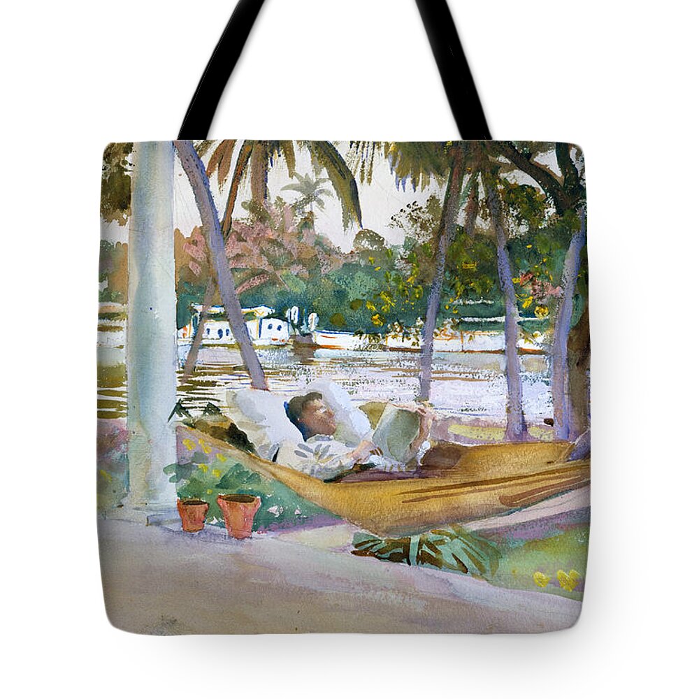 John Singer Sargent Tote Bag featuring the painting Figure in Hammock. Florida by John Singer Sargent