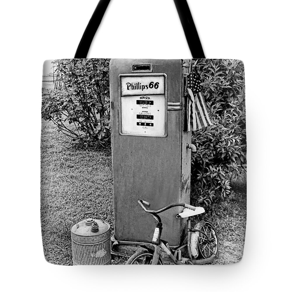 Gas Pump Tote Bag featuring the photograph Fill 'er up by Bonnie Willis