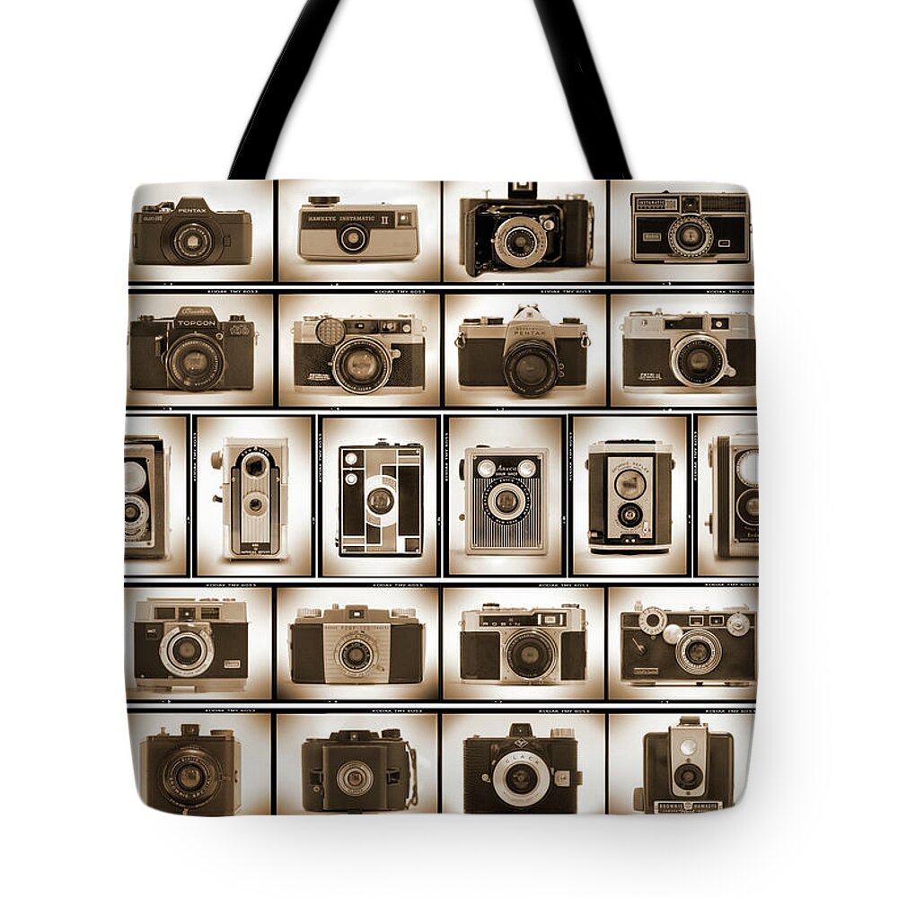 Vintage Cameras Tote Bag featuring the photograph Film Camera Proofs by Mike McGlothlen