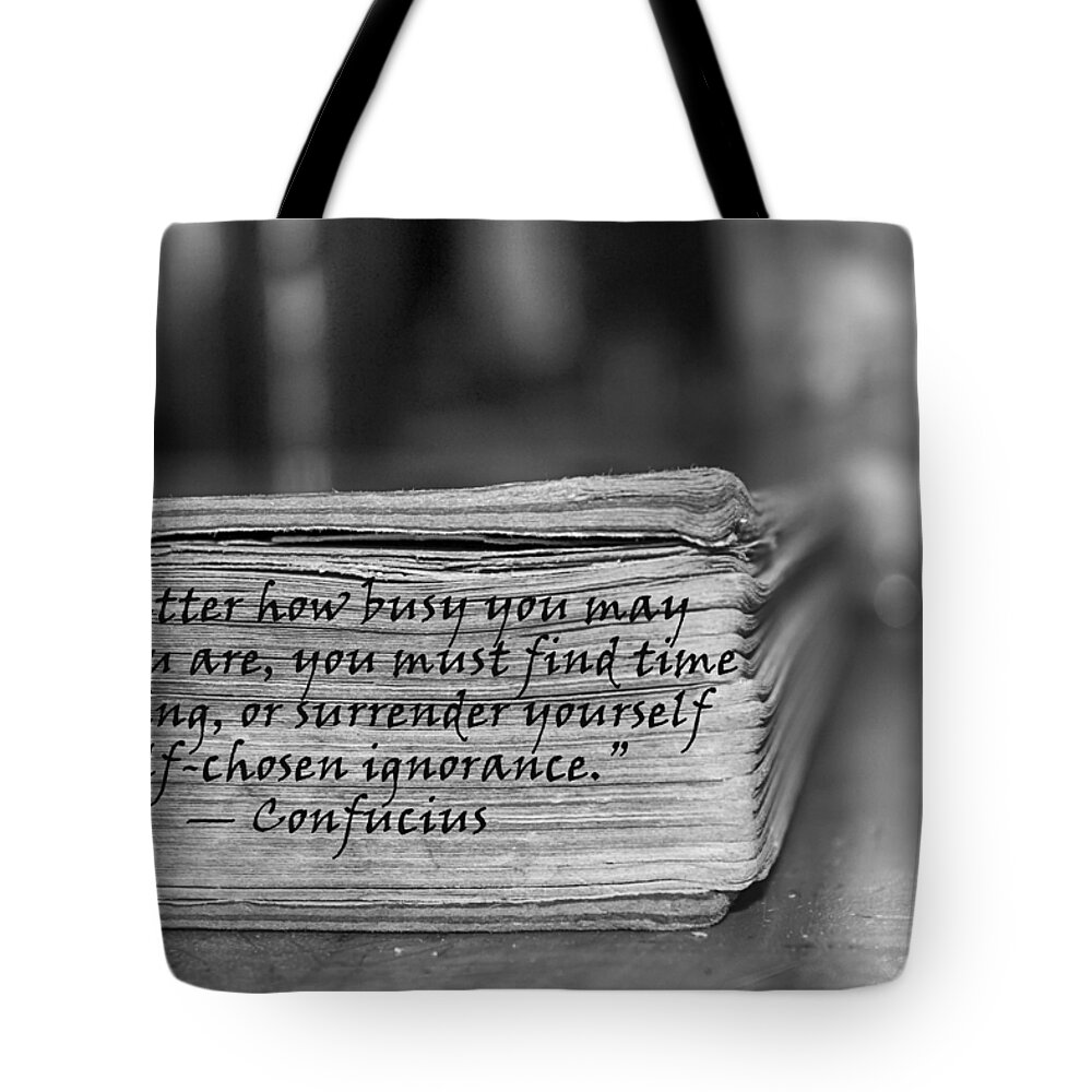Book Tote Bag featuring the mixed media Find Time BW by Angelina Tamez
