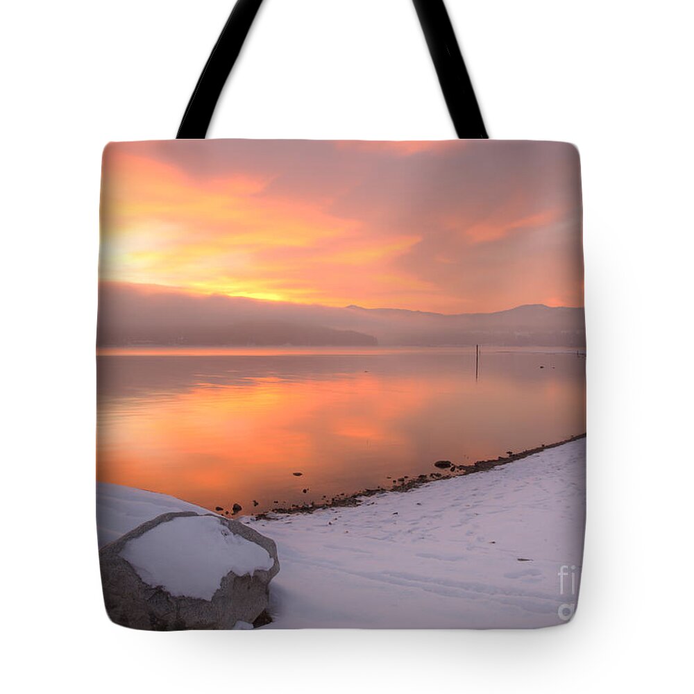 Coeur D'alene Lake Tote Bag featuring the photograph Fire and Ice by Idaho Scenic Images Linda Lantzy