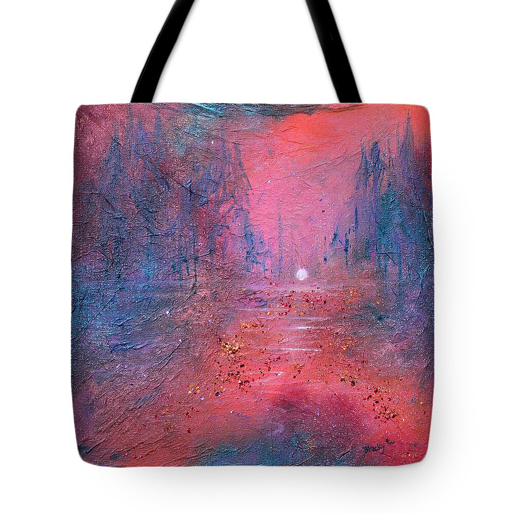 Modern Tote Bag featuring the painting Fire At The Lake by Donna Blackhall