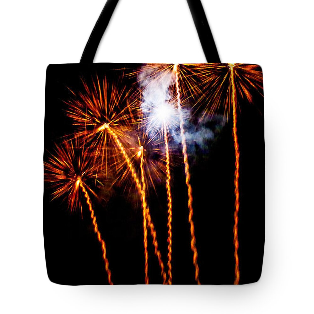 Fireworks Tote Bag featuring the photograph Fire Dandelion Bouquet by Weston Westmoreland