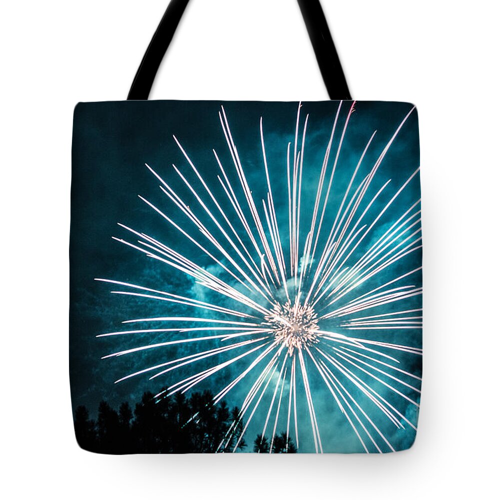 Firework Tote Bag featuring the photograph Fire Flower by Suzanne Luft