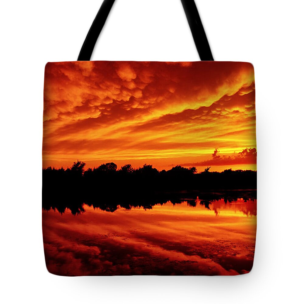 Sunset Tote Bag featuring the photograph Fire in the Sky by Jason Politte