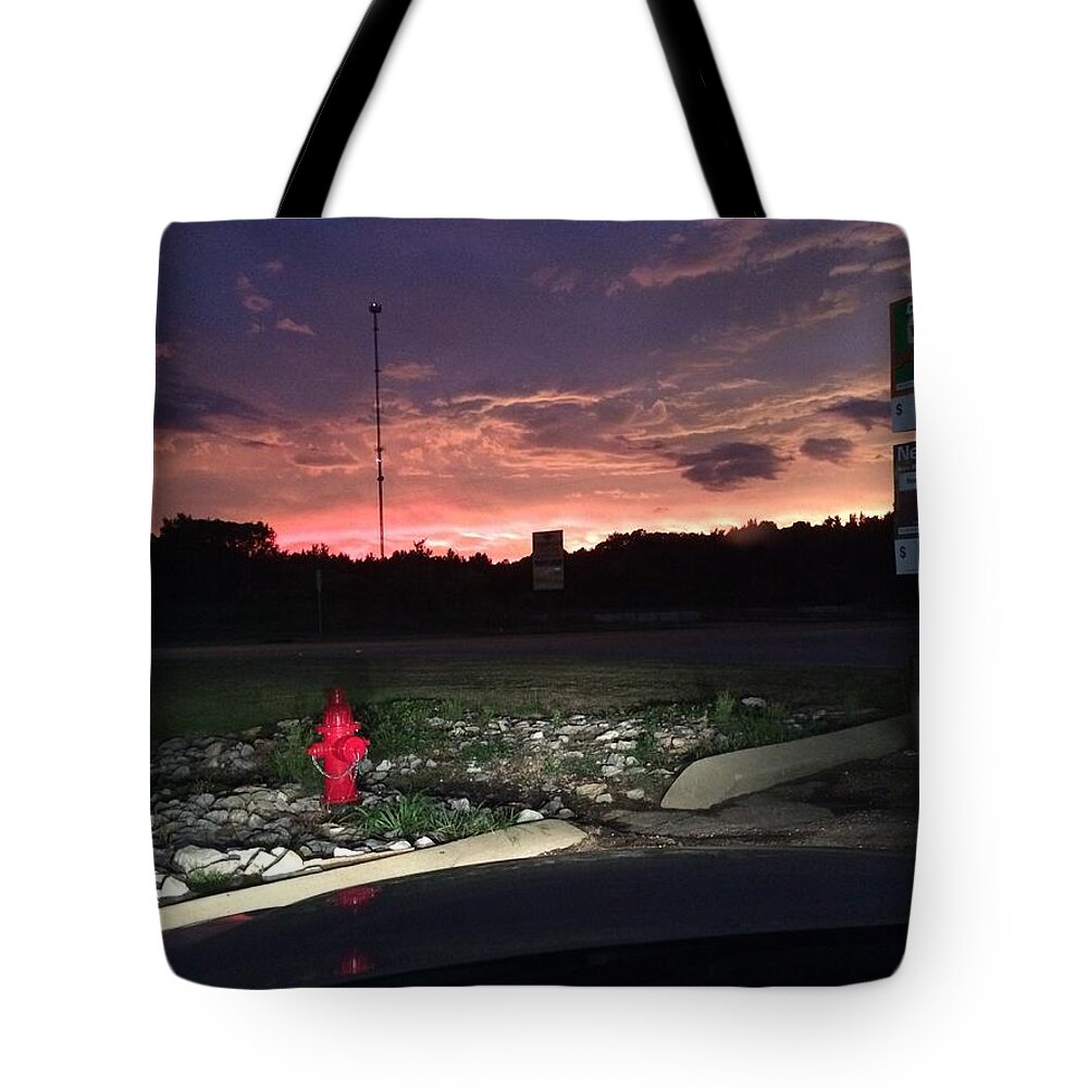 Fire Hydrant Tote Bag featuring the photograph Fire Sky and Fire Hydrant by Steve Sommers