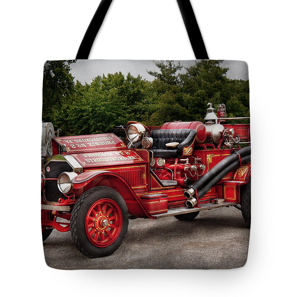 Savad Tote Bag featuring the photograph Fireman - Phoenix No2 Stroudsburg PA 1923 by Mike Savad