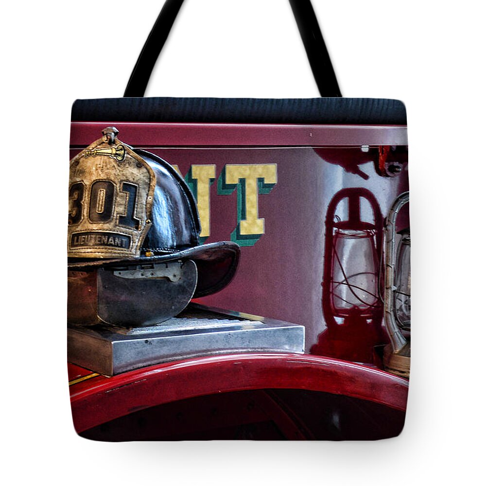 Paul Ward Tote Bag featuring the photograph Firemen - Fire Helmet Lieutenant by Paul Ward