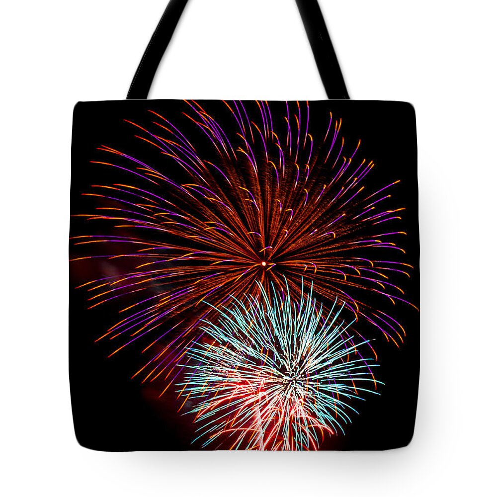 Burst Tote Bag featuring the photograph Fireworks 5 by Paul Freidlund