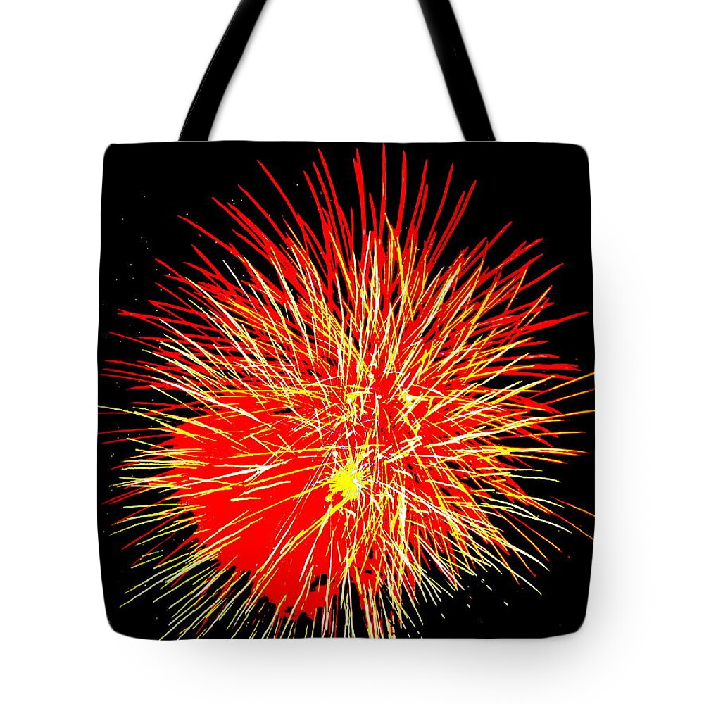 Fireworks Tote Bag featuring the photograph Fireworks in Red and Yellow by Michael Porchik