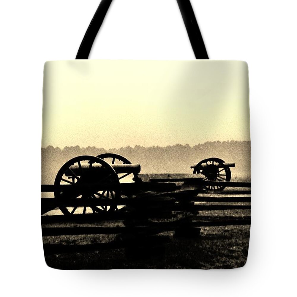 Cannon Tote Bag featuring the photograph Firing Line by Daniel Thompson