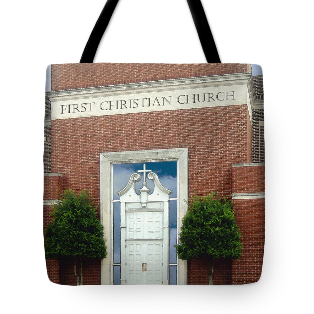 Historic Churches Tote Bag featuring the photograph First Christian Church by Lee Owenby