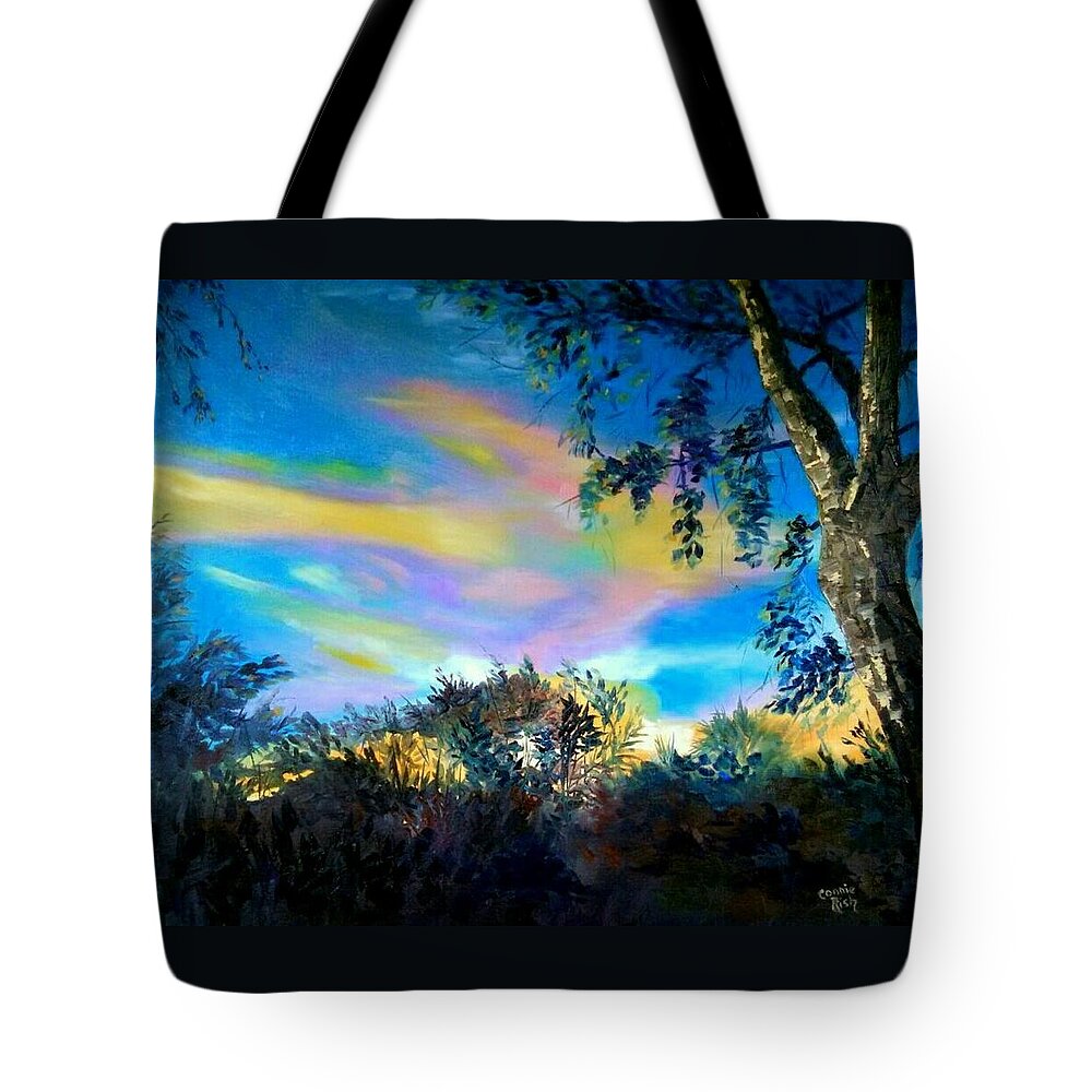 Painting Tote Bag featuring the painting First Color of Morning by Connie Rish