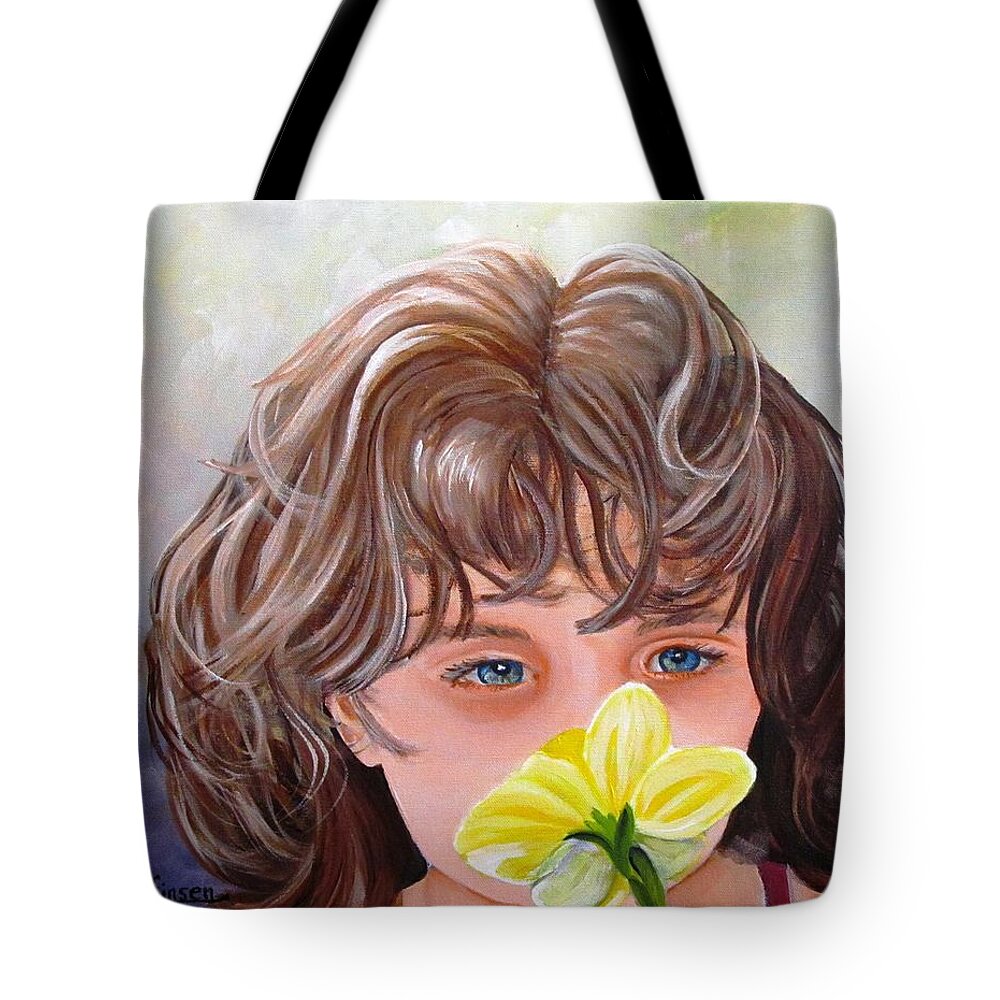 Daffodil Tote Bag featuring the painting First Daffodil by Carol Allen Anfinsen