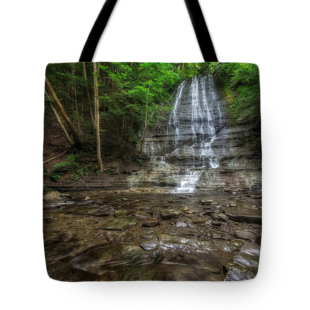 Natural Tote Bag featuring the photograph First Falls Grimes Glen by Mark Papke