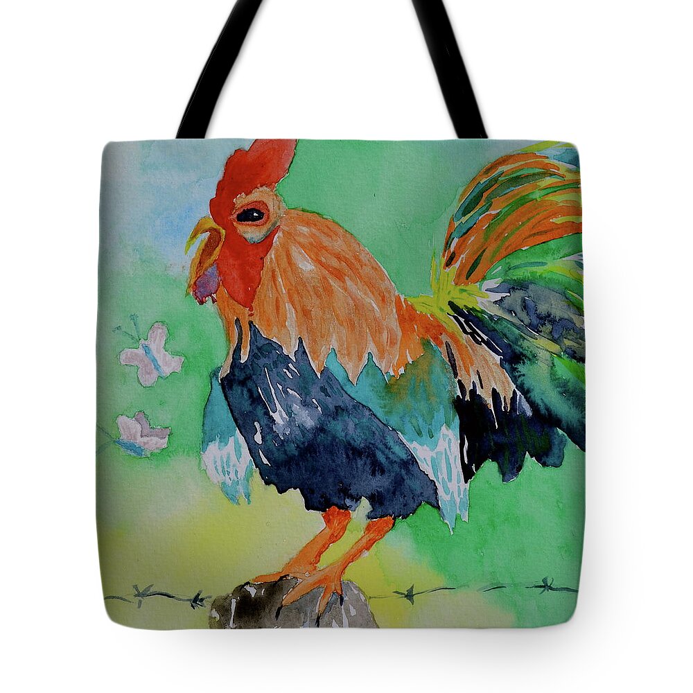 Rooster Tote Bag featuring the painting First of Day by Beverley Harper Tinsley
