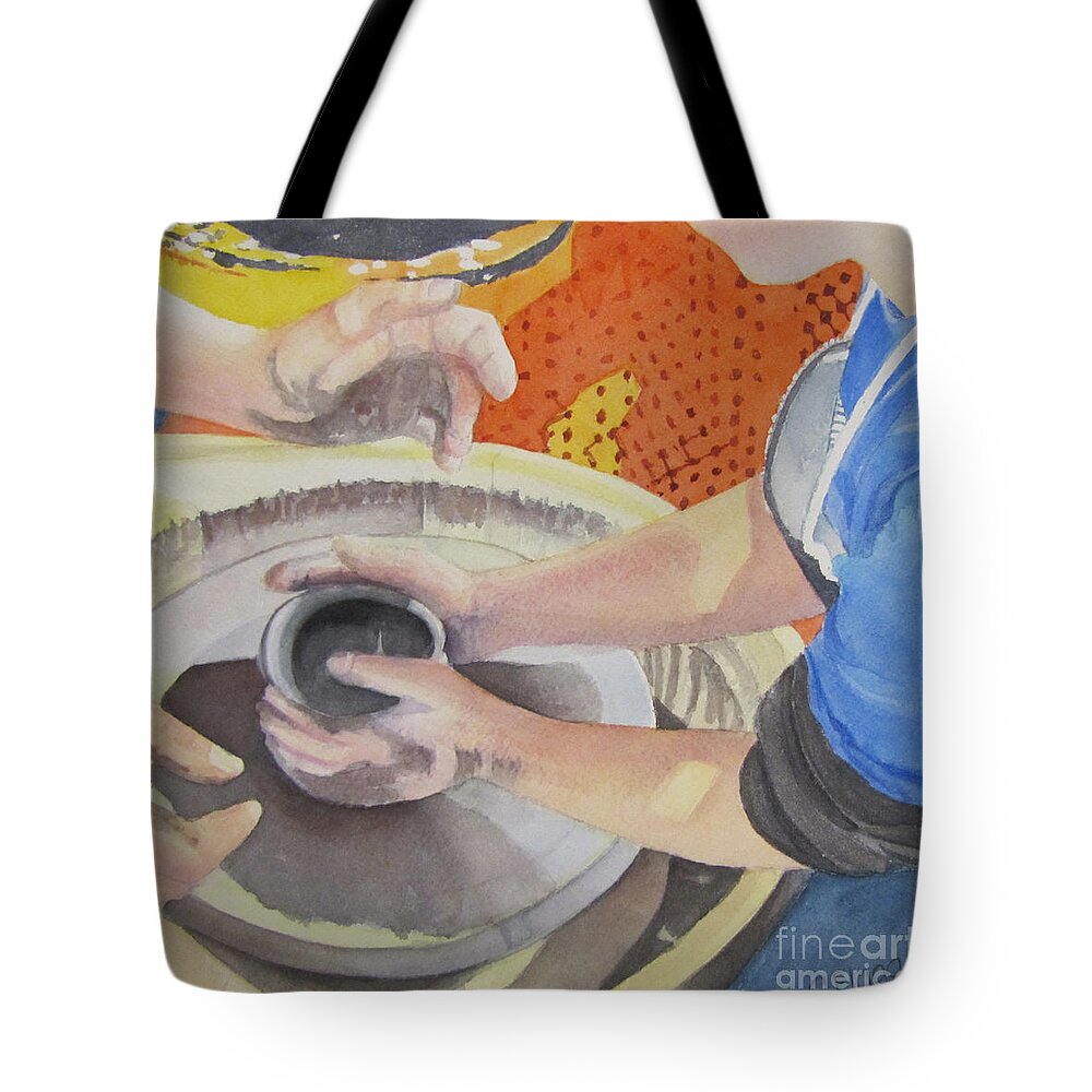 Pottery Tote Bag featuring the painting First Pot by Carol Flagg