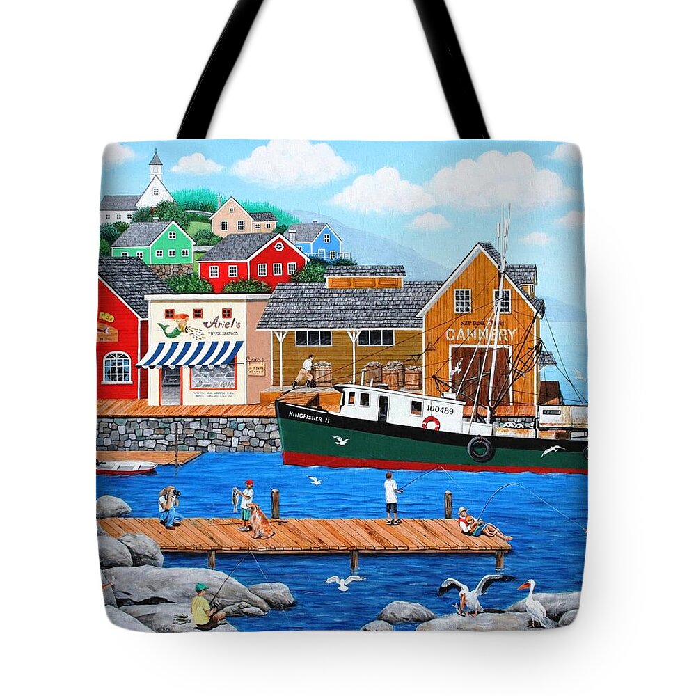 Folk Art Tote Bag featuring the painting Fish And More Fish by Wilfrido Limvalencia