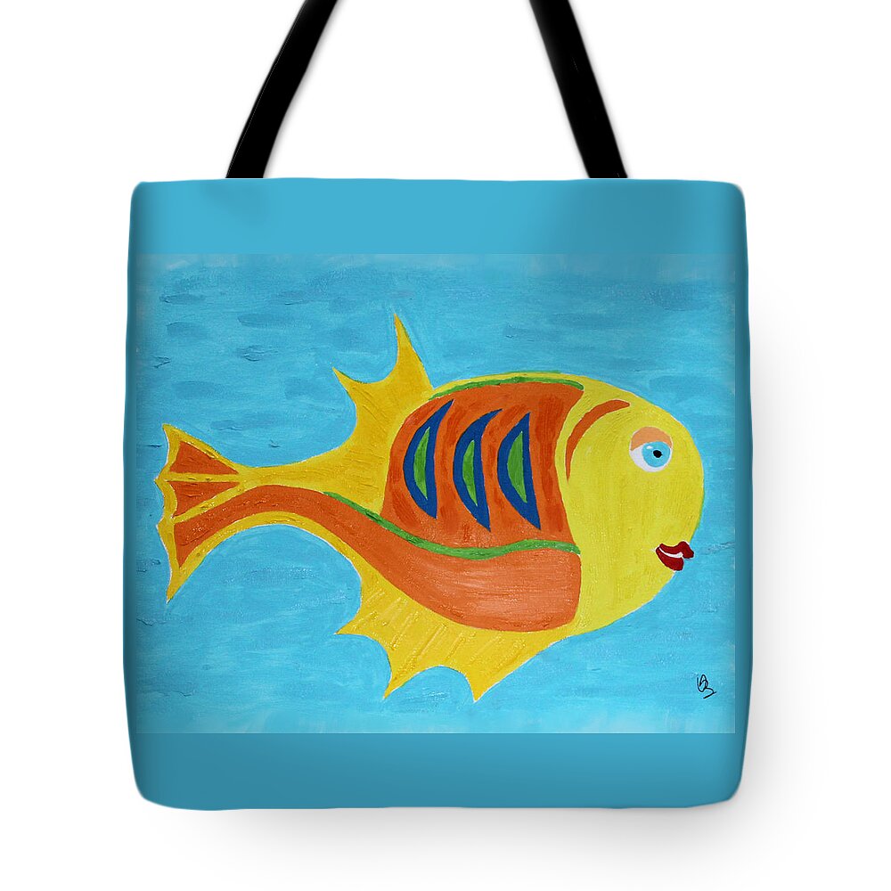 Fish Tote Bag featuring the mixed media Fishie by Deborah Boyd
