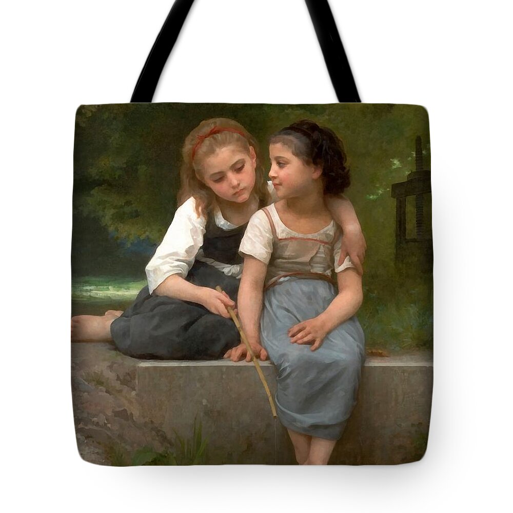 Fishing For Frogs Tote Bag featuring the digital art Fishing For Frogs Watercolor Version by William Bouguereau