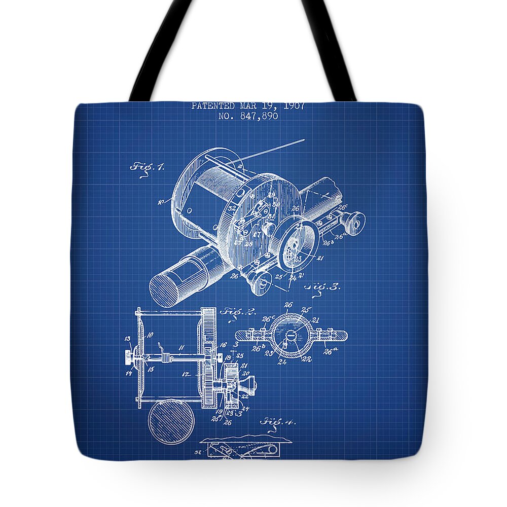 Fishing Reel Patent from 1907 - Blueprint Tote Bag by Aged Pixel - Fine Art  America