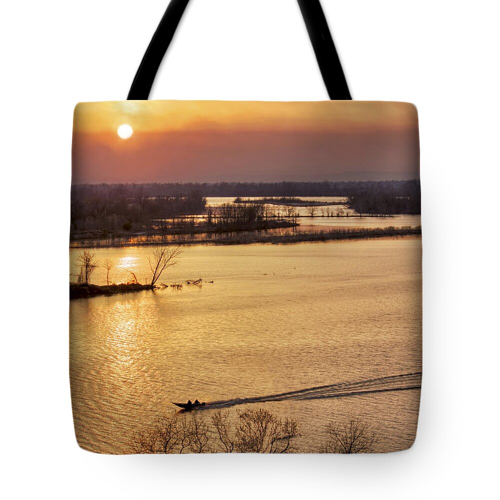 Sunset Tote Bag featuring the photograph Fishing the Arkansas River by Jason Politte