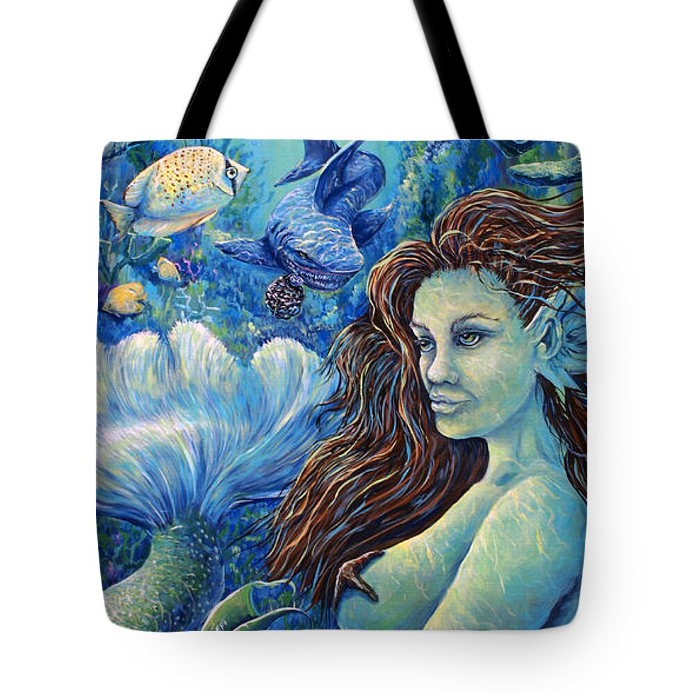 Mermaid Tote Bag featuring the painting Fishy Business by Gail Butler
