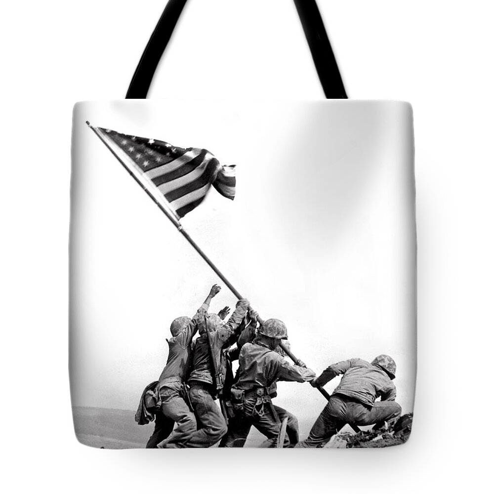 1945 Tote Bag featuring the photograph Flag Raising At Iwo Jima by Underwood Archives