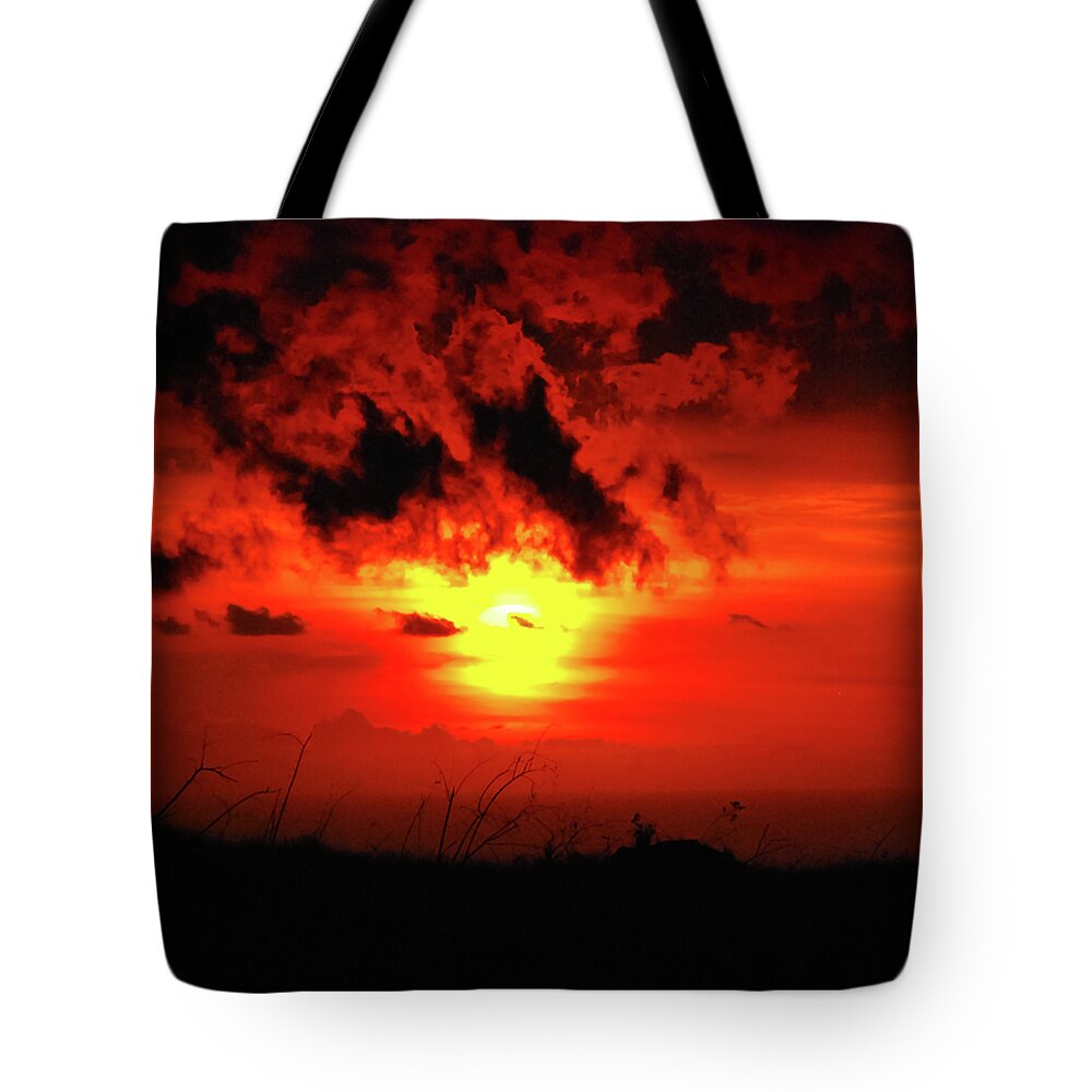 Warmth Tote Bag featuring the photograph Flaming Sunset by Christi Kraft