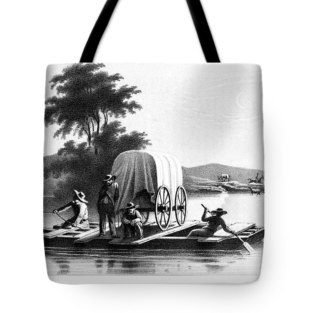 19th Century Tote Bag featuring the painting Flatboat, Wyoming by Granger