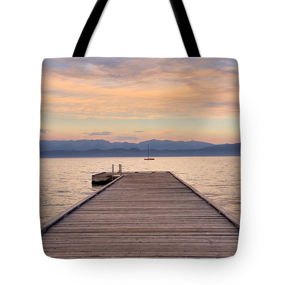 Lakeside Tote Bag featuring the photograph Flathead Lake Sunset by Adam Mateo Fierro