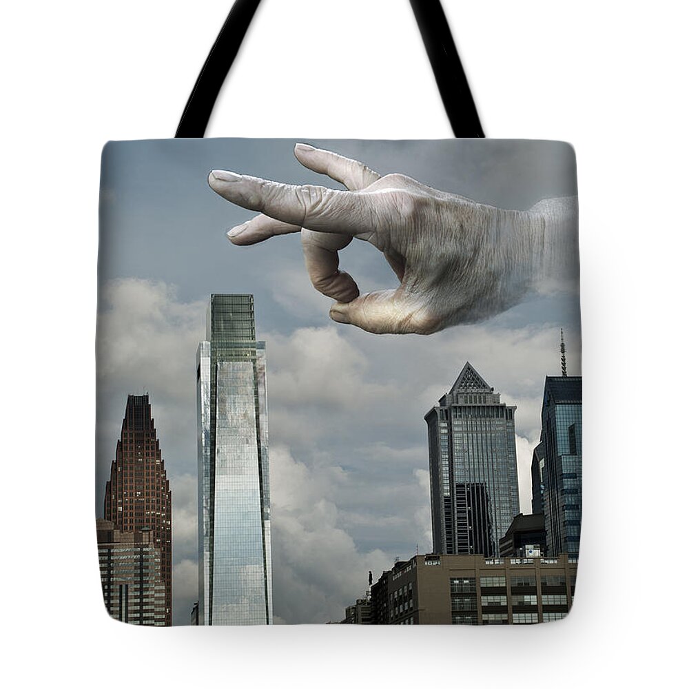 Hand Tote Bag featuring the digital art Flicking Philly by Rick Mosher