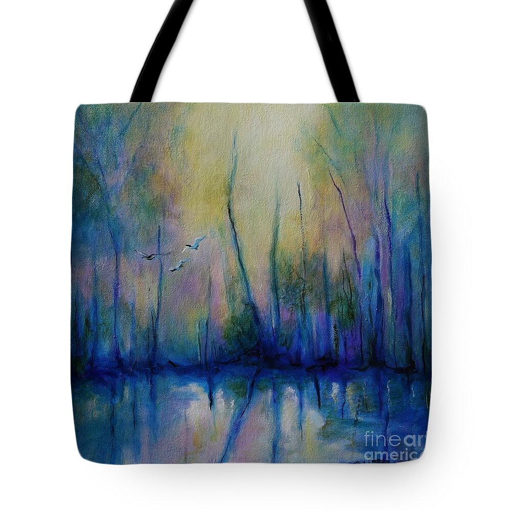 Landscape Tote Bag featuring the painting Flight in Morning Symphony by Alison Caltrider