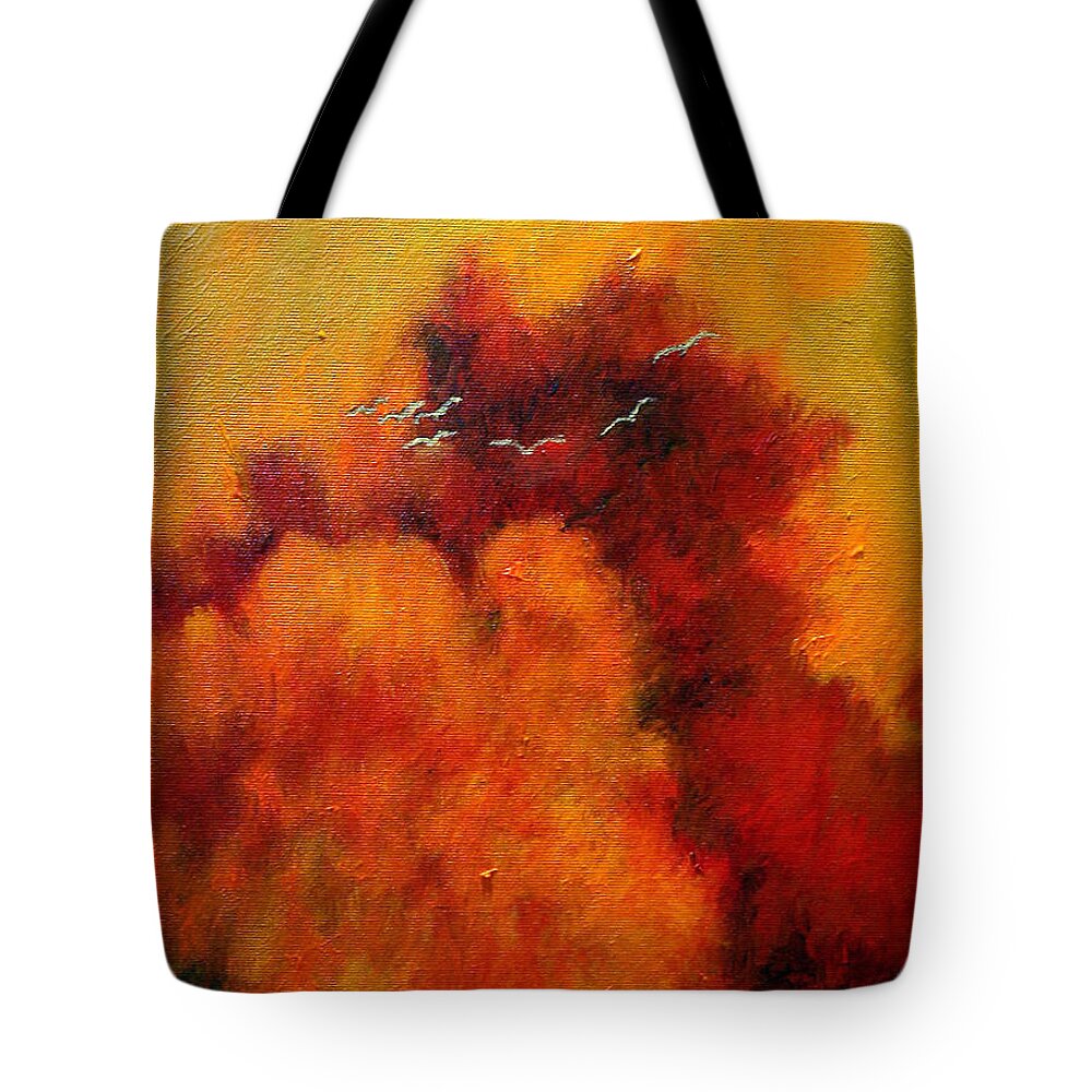 Impressionism Tote Bag featuring the painting Flight of the White Birds by Alison Caltrider