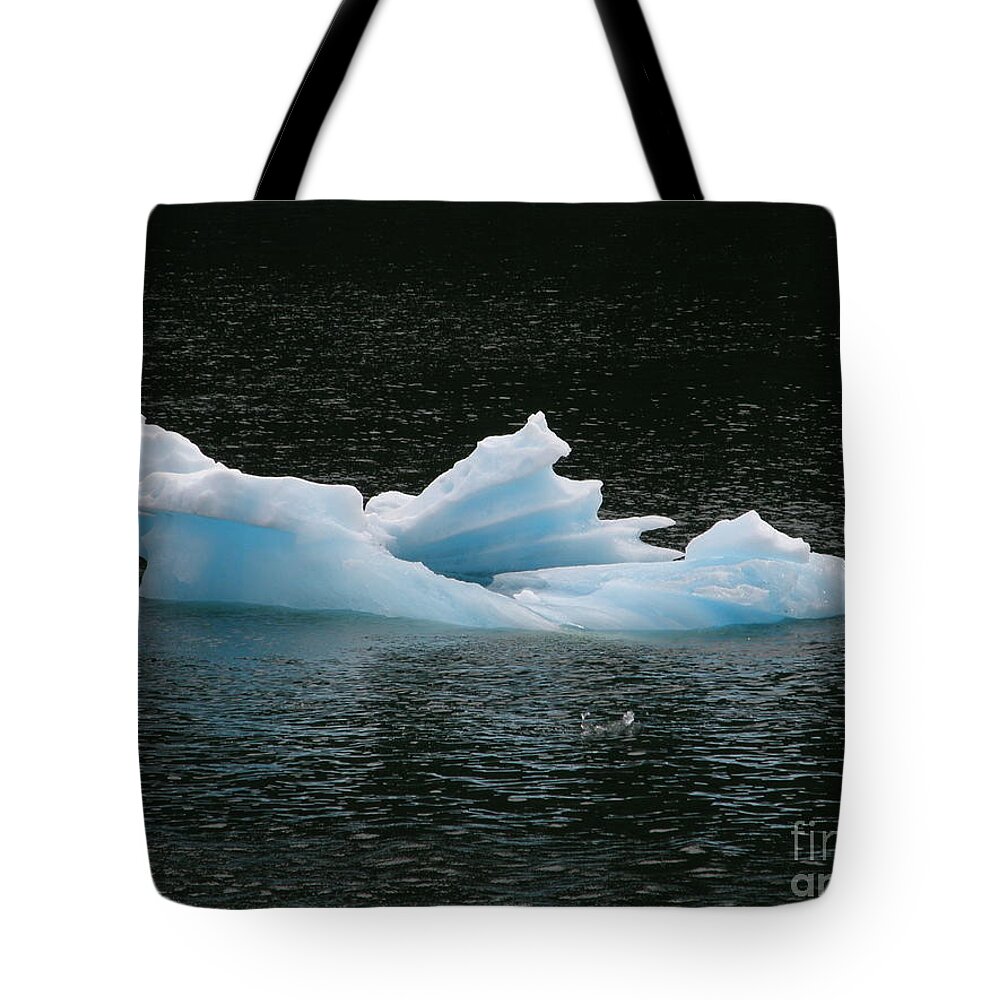 Floating Tote Bag featuring the photograph Floating Blue Ice Sculpture by Bev Conover