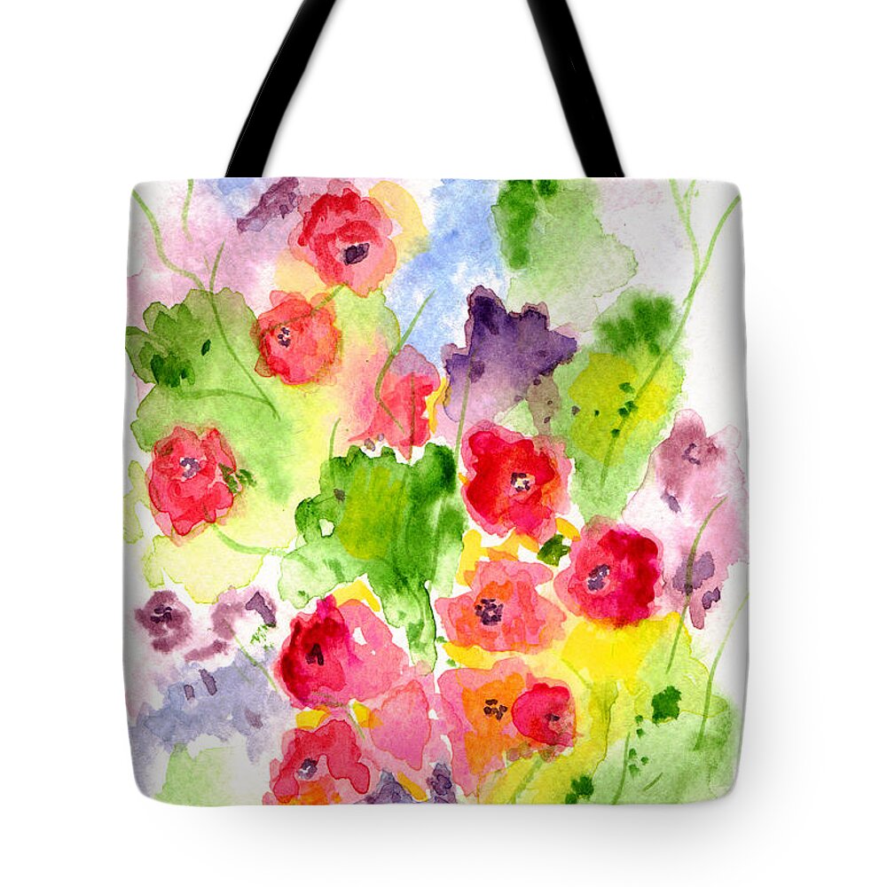 Watercolor Tote Bag featuring the painting Floral Fantasy by Paula Ayers