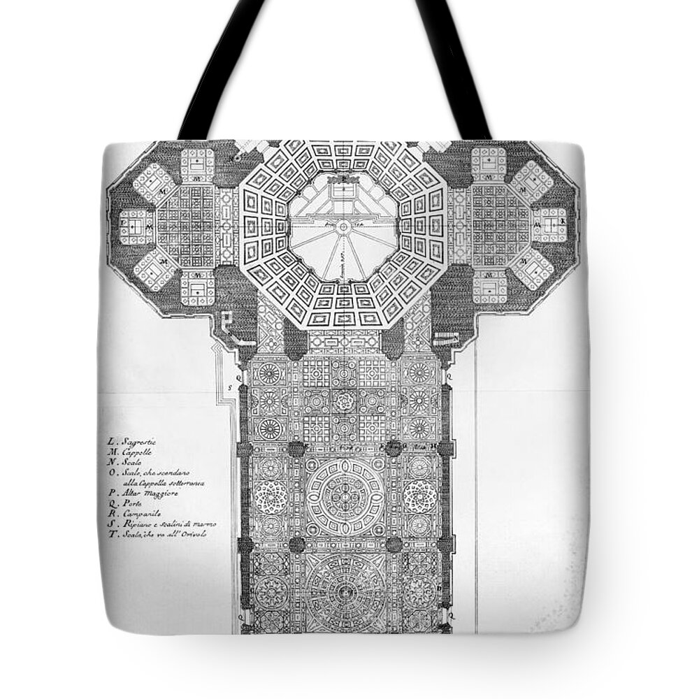 18th Century Tote Bag featuring the drawing Floor Plan of Santa Maria del Fiore Cathedral in Florence, Italy by Granger