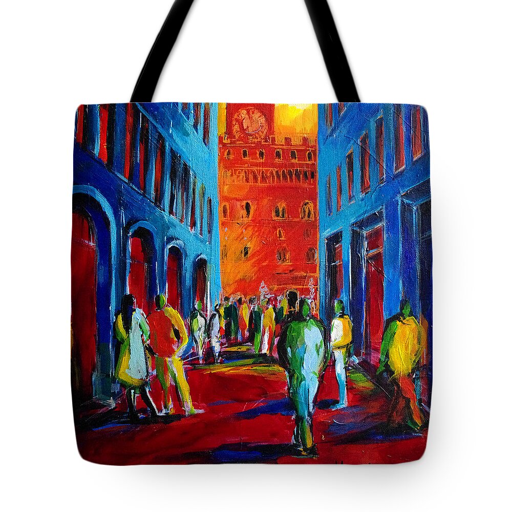 Florence Sunset Tote Bag featuring the painting Florence Sunset by Mona Edulesco
