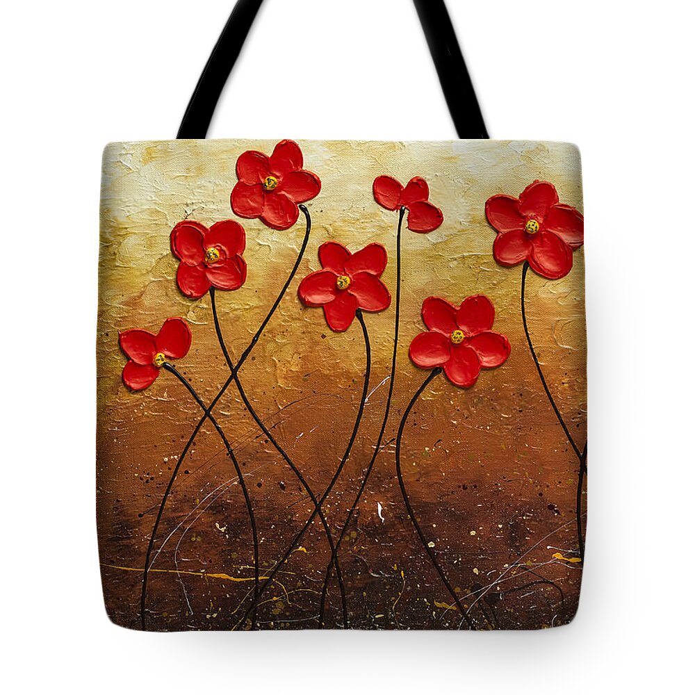 Abstract Art Tote Bag featuring the painting Flores de Mi Jardin 1 by Carmen Guedez