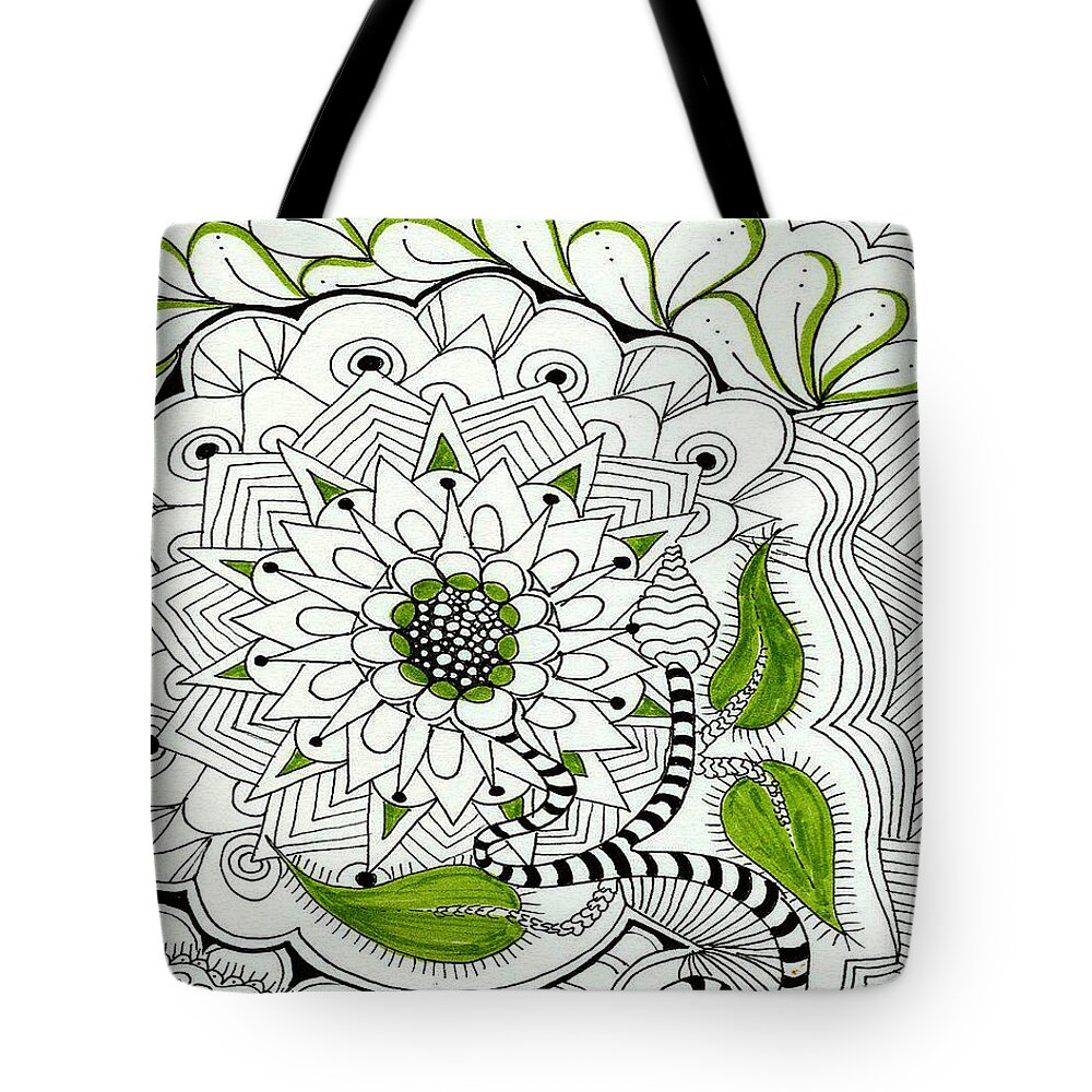 Zentangle Tote Bag featuring the mixed media Flower Basket by Ruth Dailey