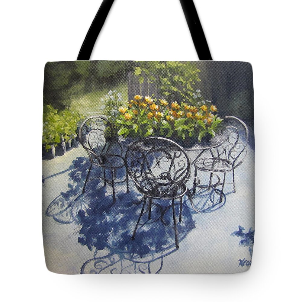 Nursery Tote Bag featuring the painting Flower Feast by Karen Ilari