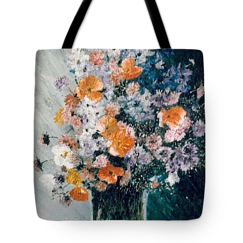 Flower Tote Bag featuring the painting Flower Field by Sorin Apostolescu