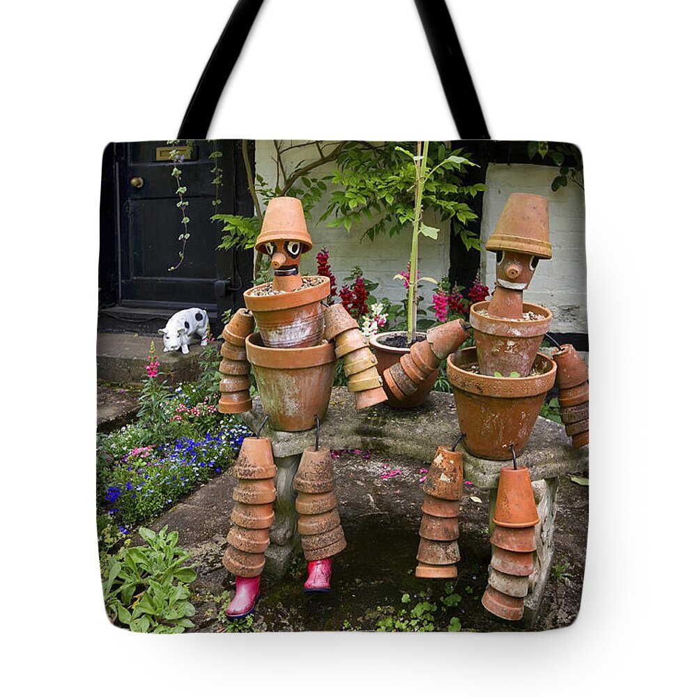 Terra Cotta Tote Bag featuring the photograph Flower Pot People by Shirley Mitchell