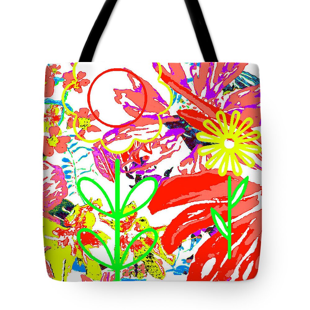Flowers Tote Bag featuring the mixed media Flower Power by Beth Saffer