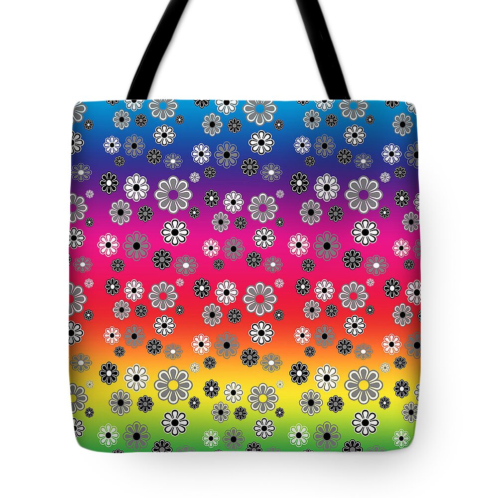 Rainbow Tote Bag featuring the digital art Flower Power Groovy Multicolor by Denise Beverly