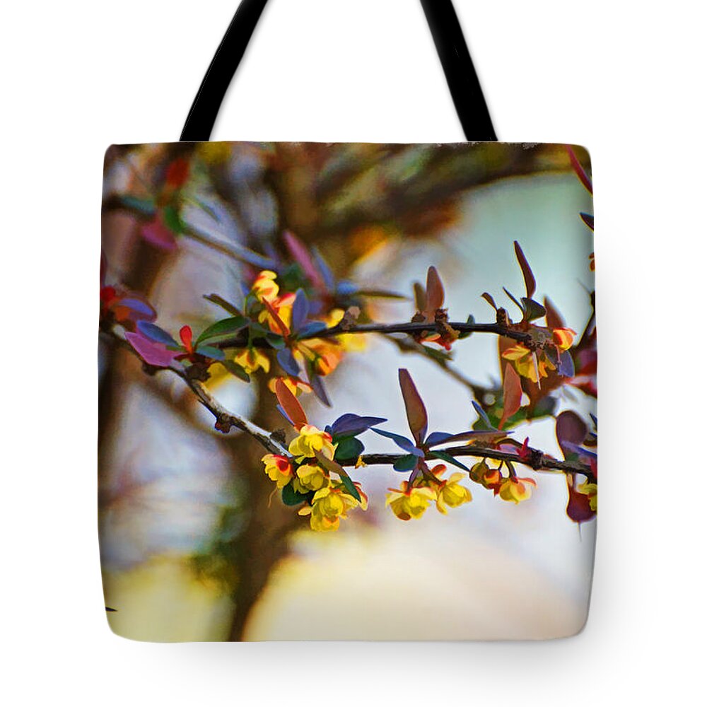Nature Tote Bag featuring the photograph Japanese Barberrie Bush - Digital Paint I by Debbie Portwood