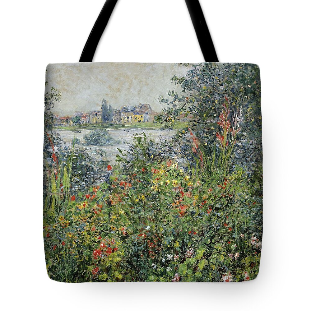 Claude Monet Tote Bag featuring the painting Flowers at Vetheuil by Claude Monet
