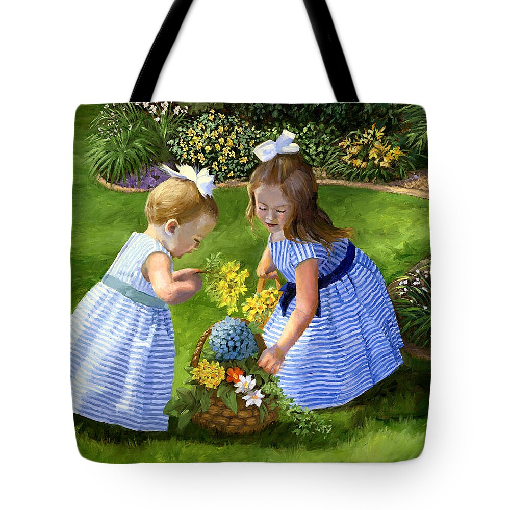 Girls Tote Bag featuring the painting Flowers for Mama by Alice Leggett